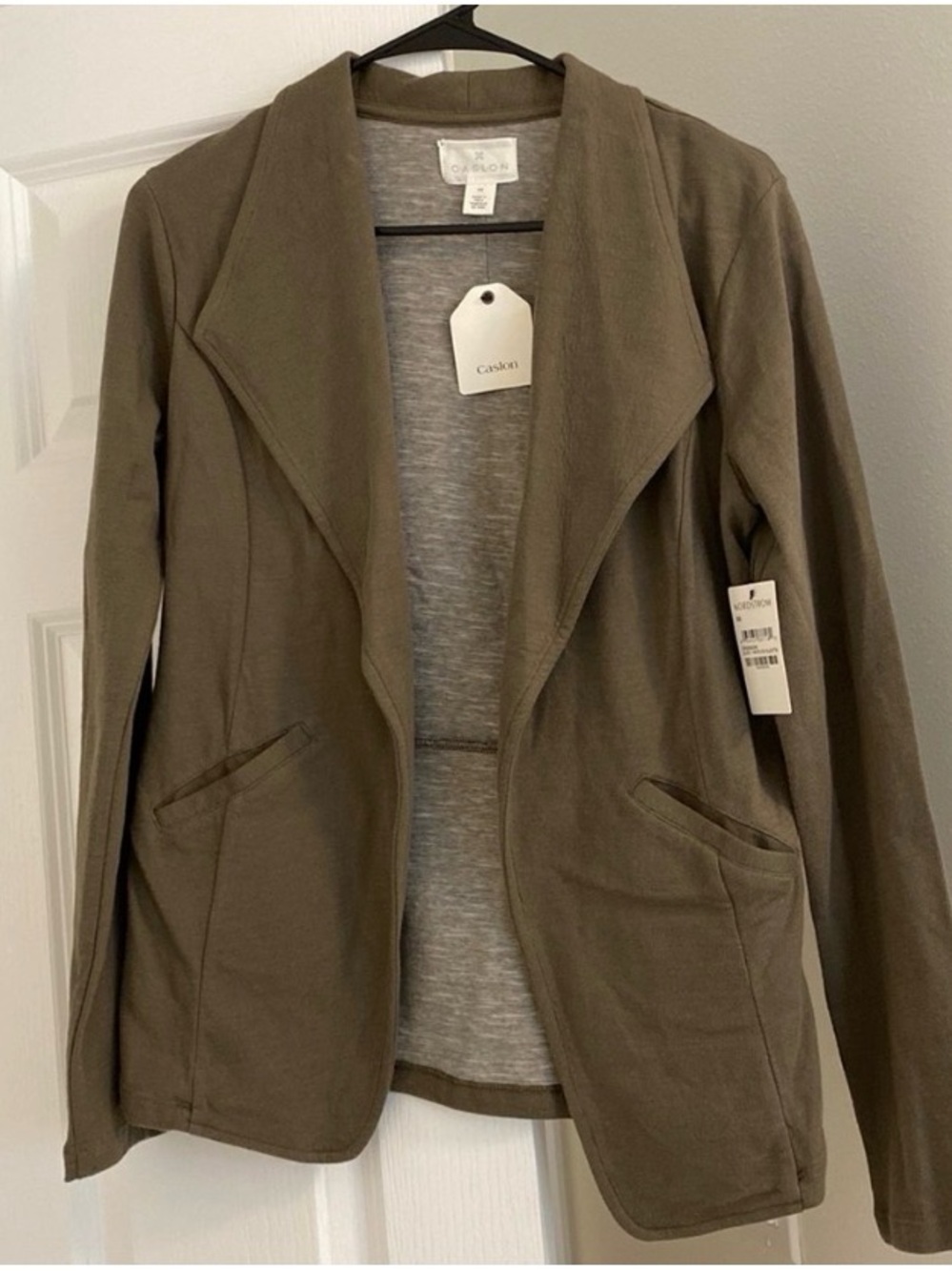 Caslon Eva Olive Knit Draped Blazer Slub Jacket Size XS